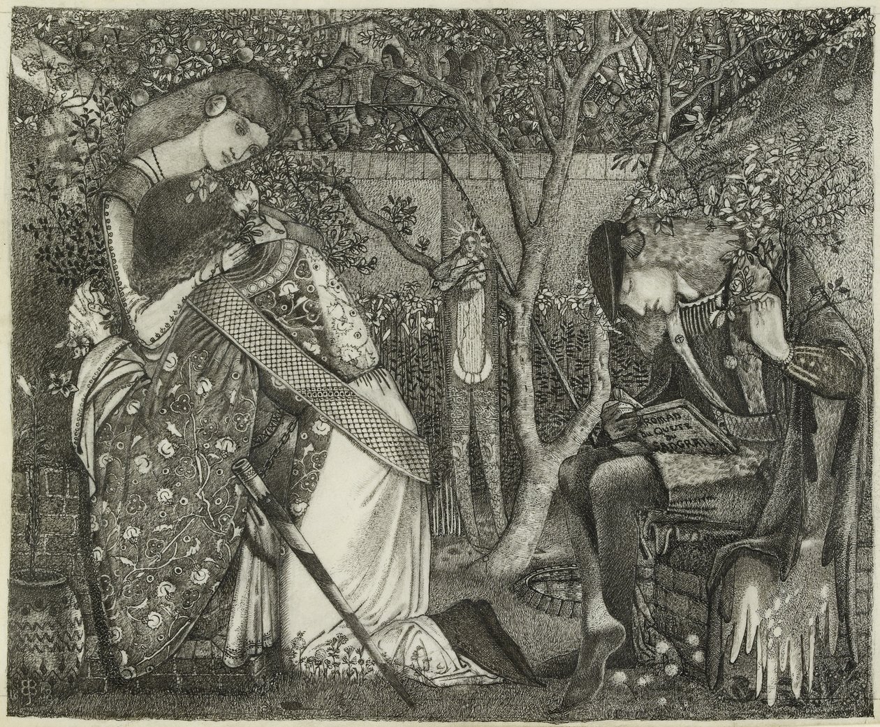 Şövalyenin Vedası, 1858 (kağıt üzerine kalem ve mürekkep) by Edward Burne Jones