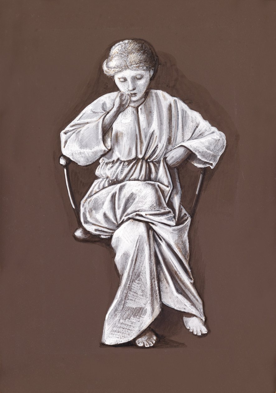 Oturan bir kızın çalışması (kağıt üzerinde kahverengi ve beyaz gövde rengi) by Edward Burne Jones