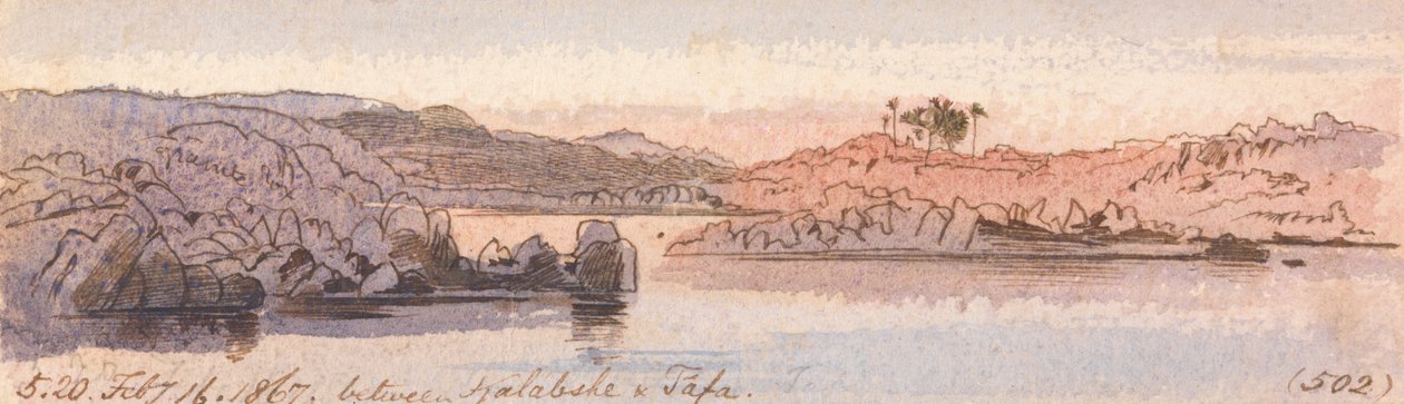 Kalabshee ve Tafa arasında, 17:00-20:00, 16 Şubat 1867 (502) by Edward Lear
