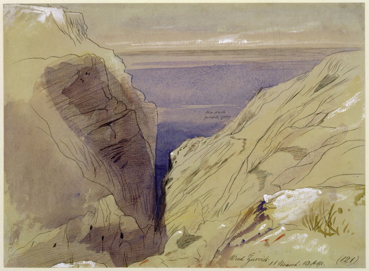 Wied Zurrik, Malta, 10:00, 11 Mart (wc, kalem, kahverengi mürekkep, dokuma kağıt üzerine grafit) by Edward Lear