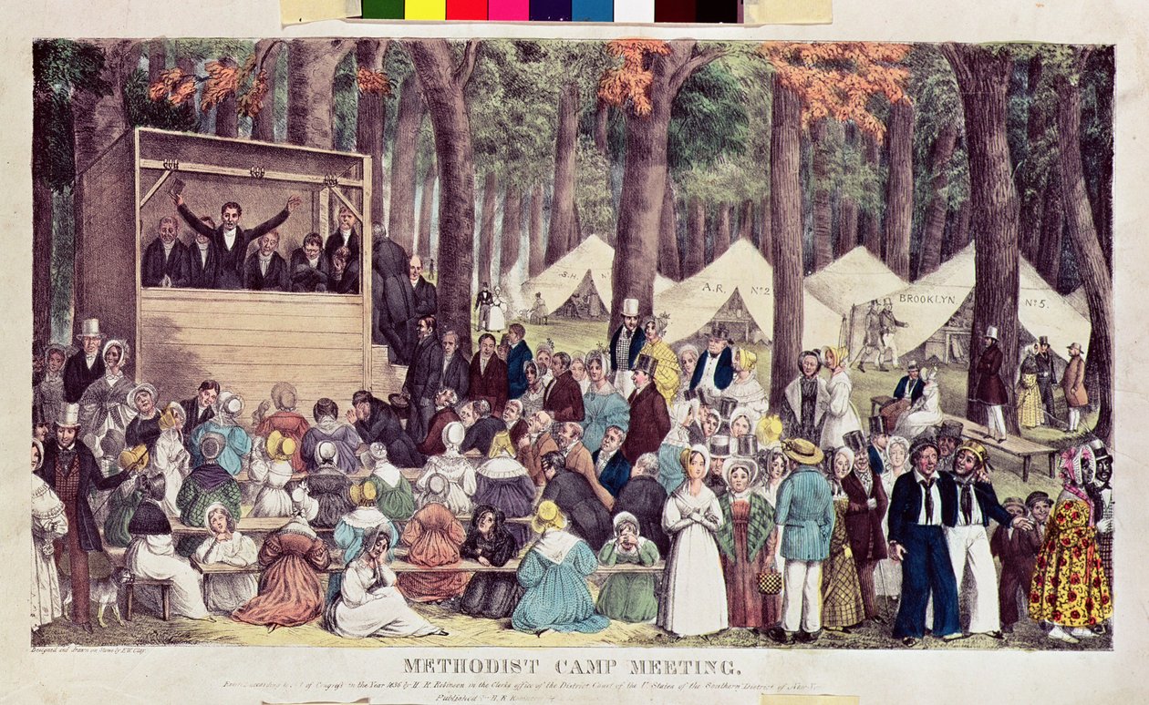 Metodist Kamp Toplantısı, Henry R. Robinson (fl.1833-51) tarafından kazınmış, 1836 by Edward Williams Clay