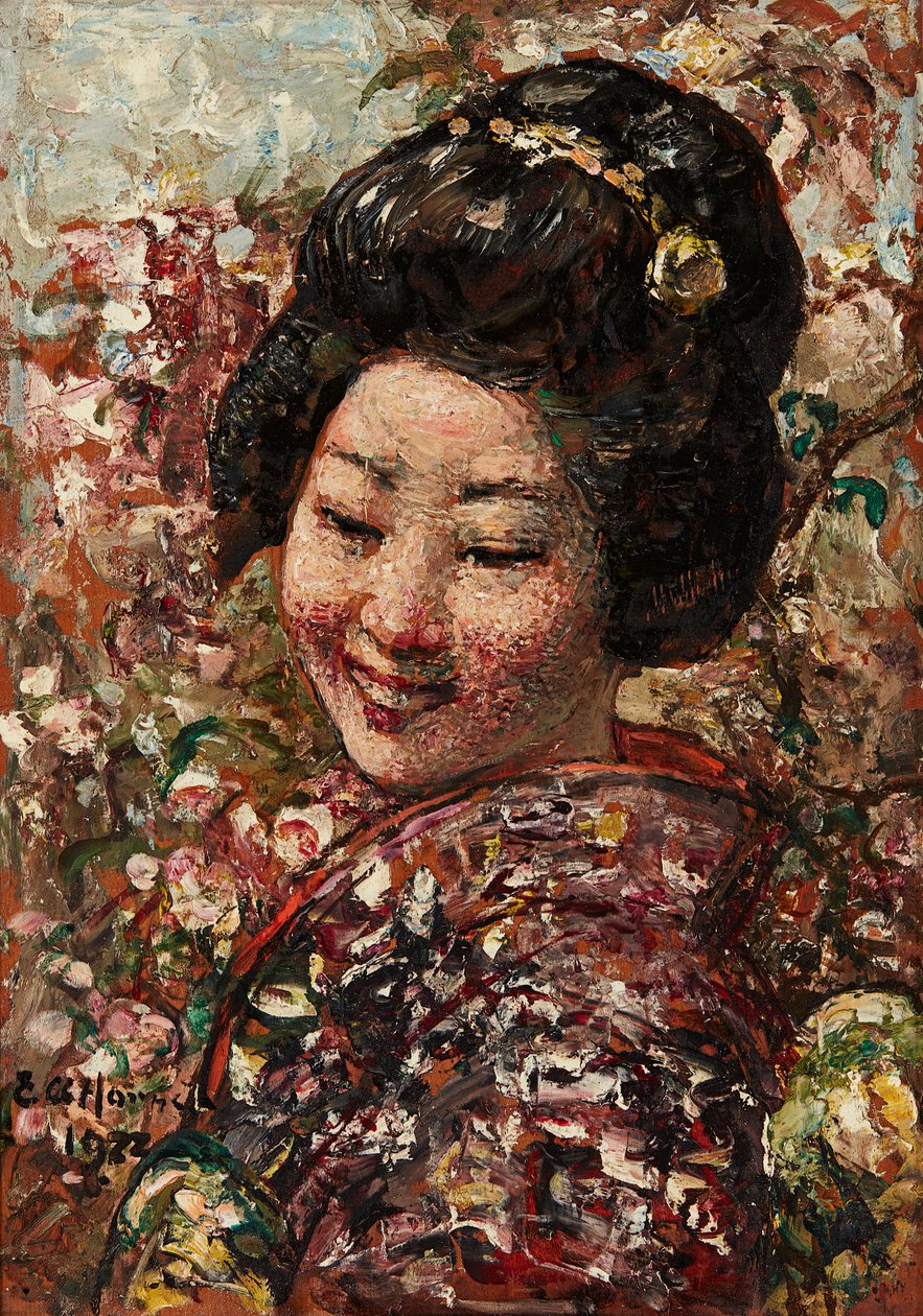 Japon Kız (panelde yağlı boya) by Edward Atkinson Hornel