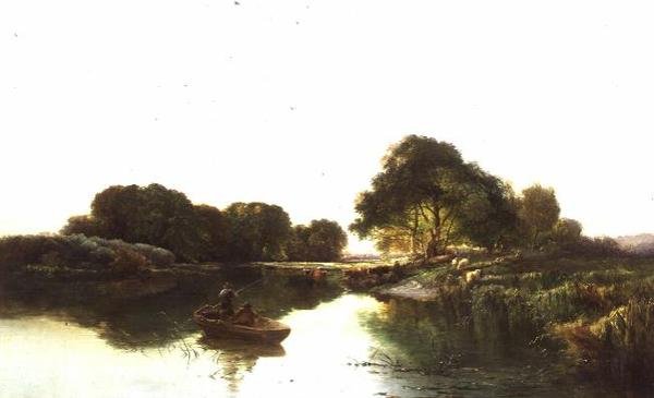 Anglers Balık Tutma ile Bir Nehir Manzarası by Edward Charles Williams