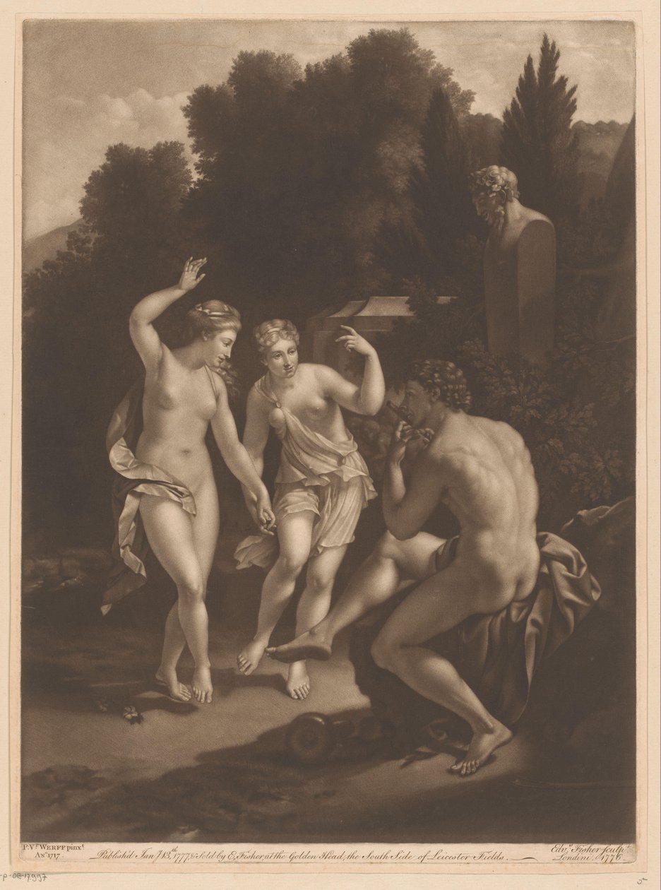 Dans eden iki perinin önünde flüt çalan adam by Edward Fisher
