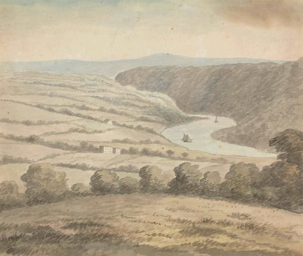 Teknelerle Nehir Manzarası by Edward Francis Burney