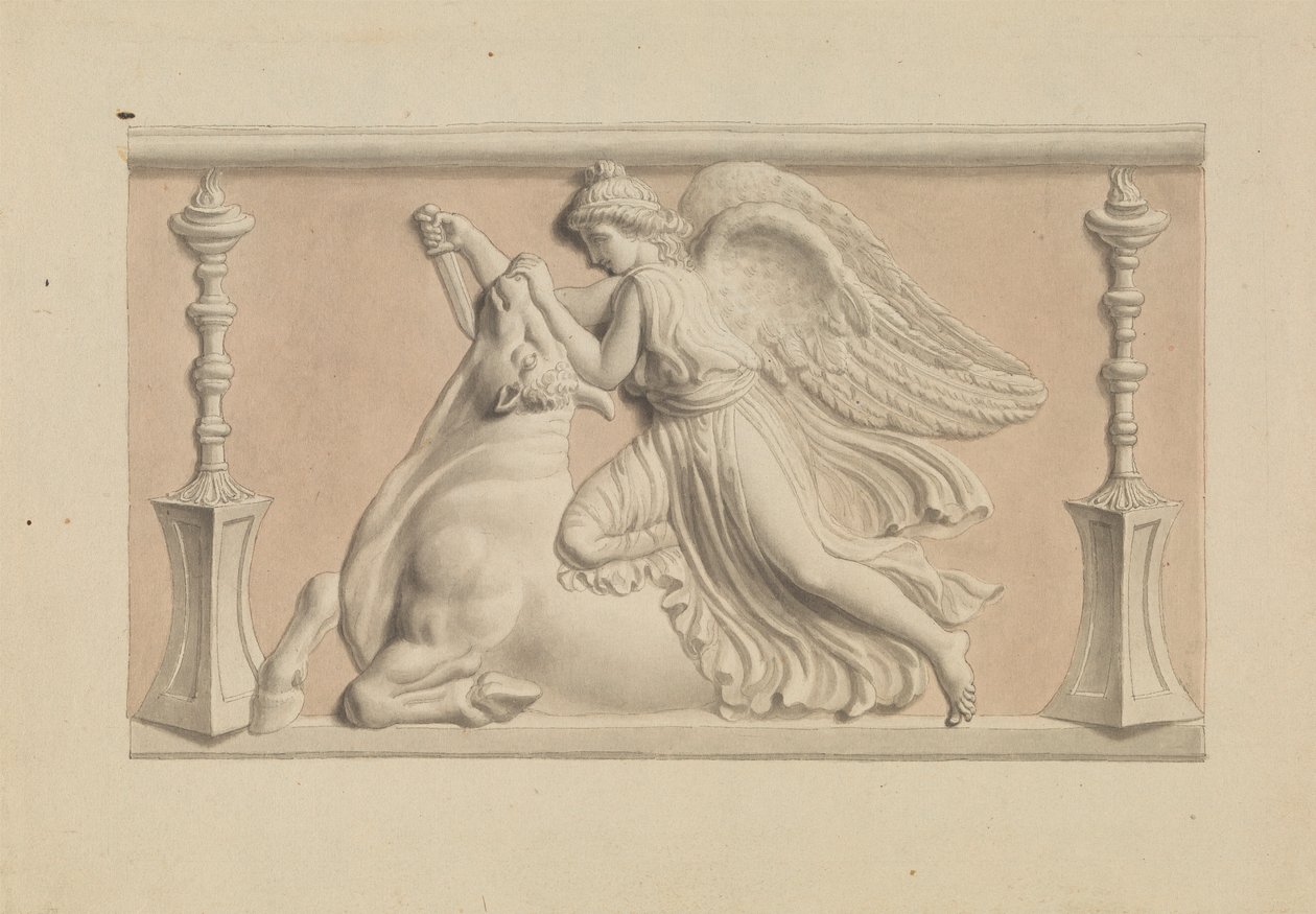 Bir Boğayı Öldüren Kanatlı Şekil by Edward Francis Burney