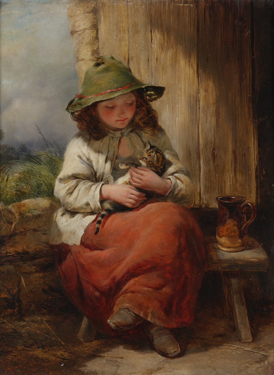 Yavru kedi ile çocuk by Edward John Cobbett