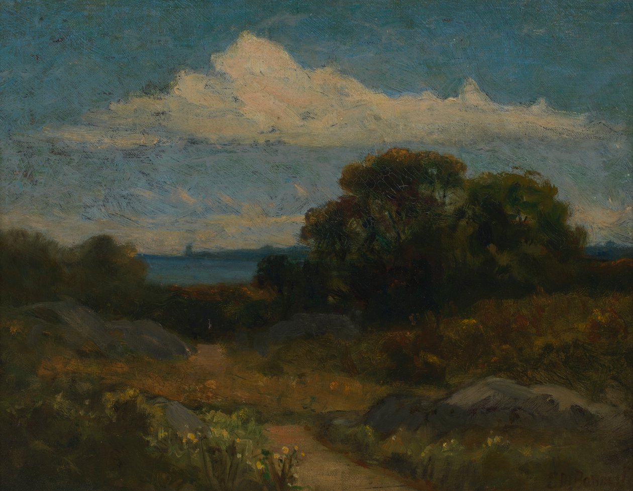 Peyzaj ağaçları ve kayalar göl kenarında. by Edward Mitchell Bannister