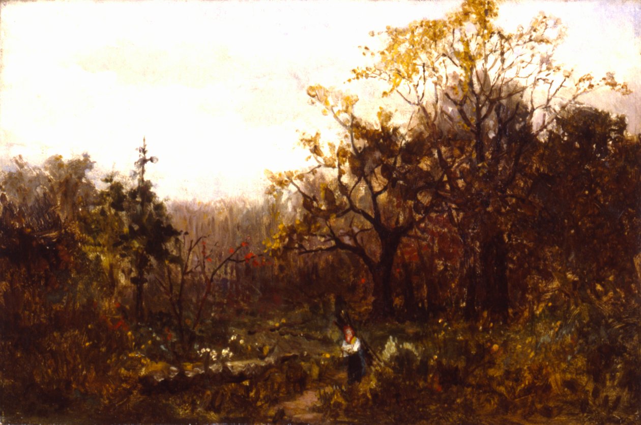 İsimsiz manzara--ahşap taşıyan kadın. by Edward Mitchell Bannister