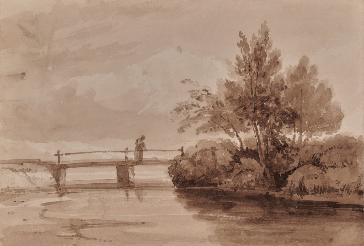 Ahşap köprü ve figür ile nehir sahnesi by Edward Pretty