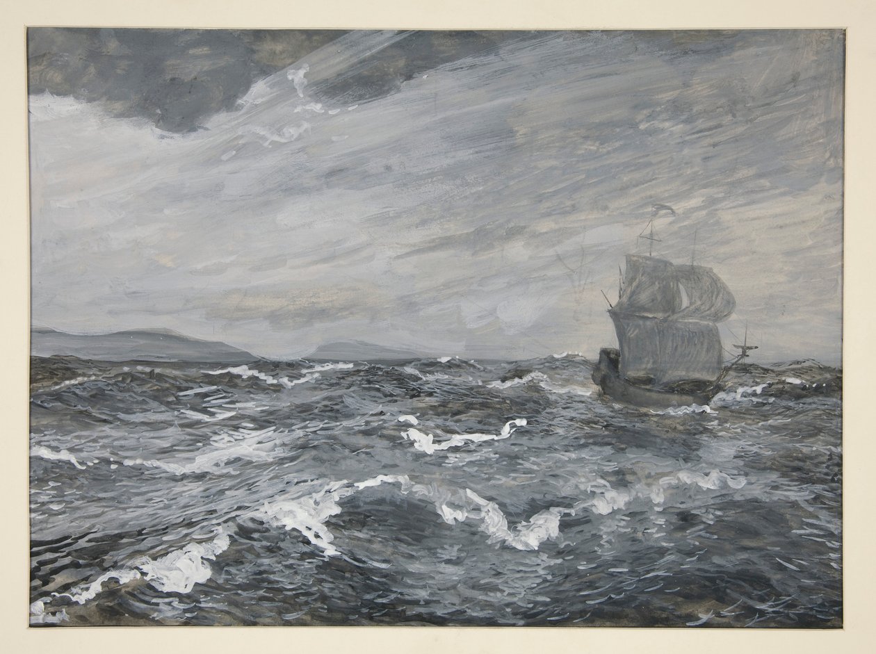 Yelkenli tekne ile deniz manzarası by Edwin Austin Abbey