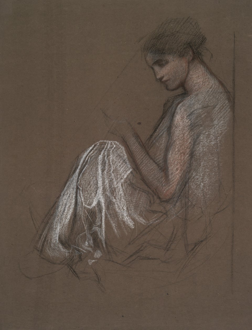 Oturan kadın figürü. by Edwin Austin Abbey
