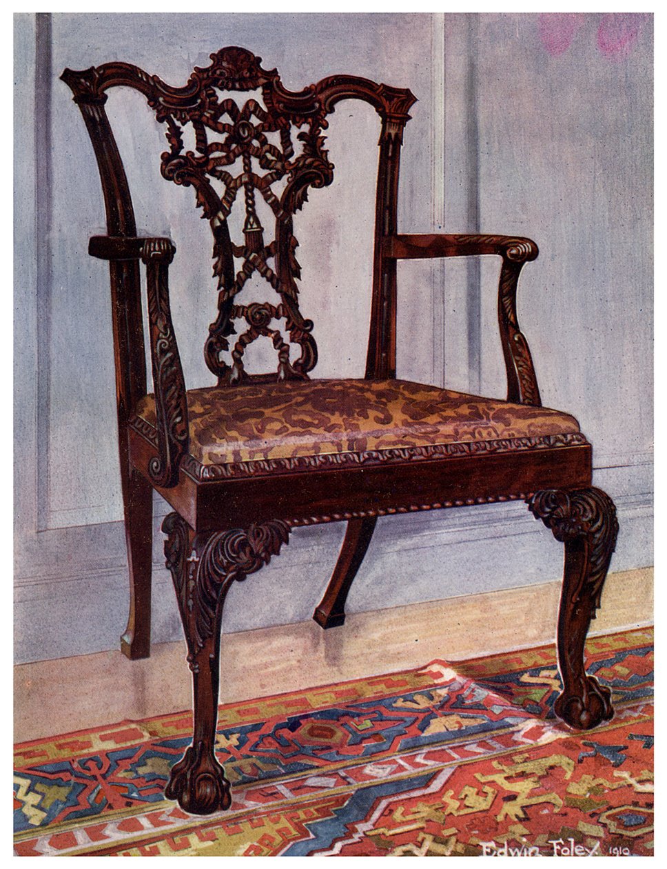 Maun koltuk, Chippendale stili, 1911-1912. by Edwin Foley
