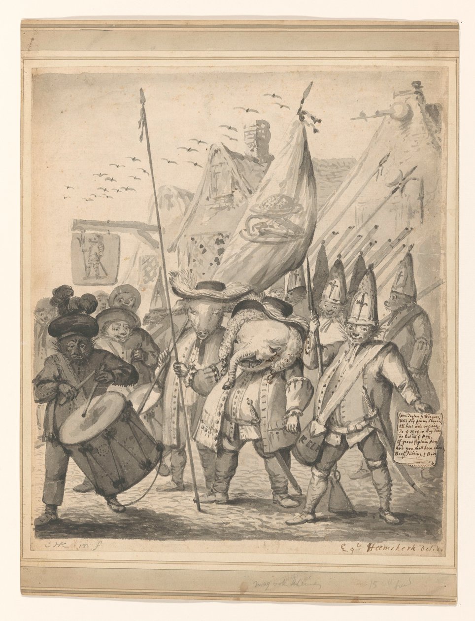hayvan hiciv by Egbert van Heemskerck (II) (signed by artist)