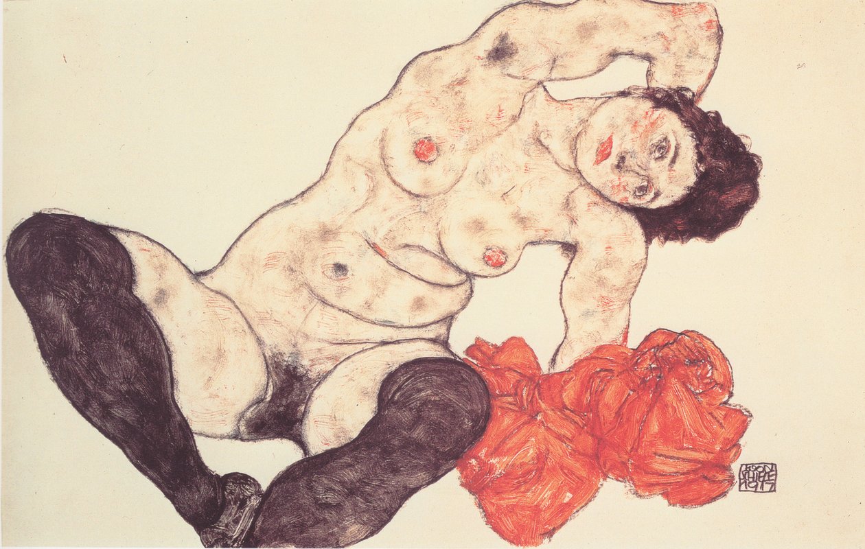 Sarı havlu ile çıplak kadın by Egon Schiele