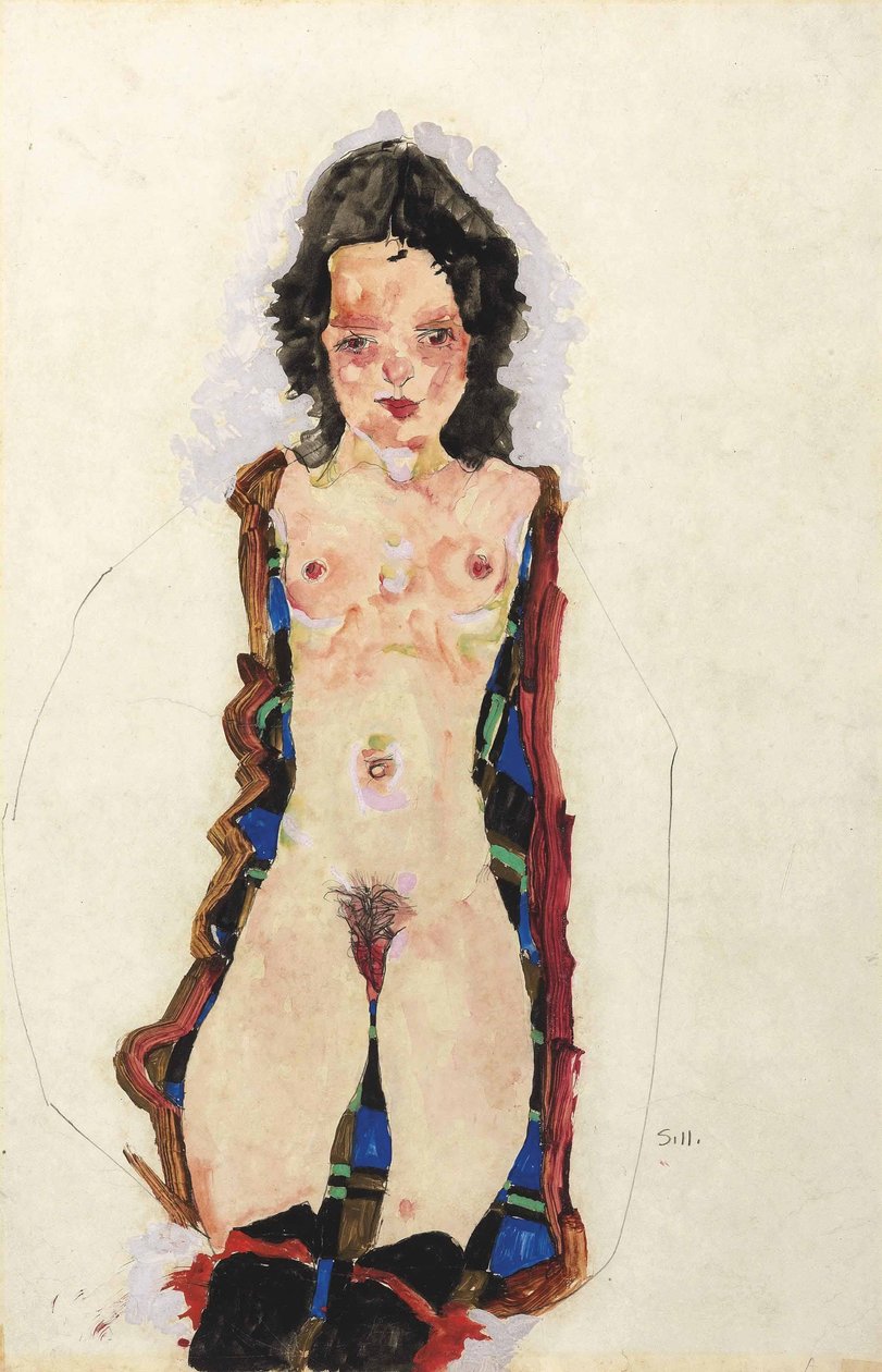 kırmızı jartiyer ile çıplak by Egon Schiele