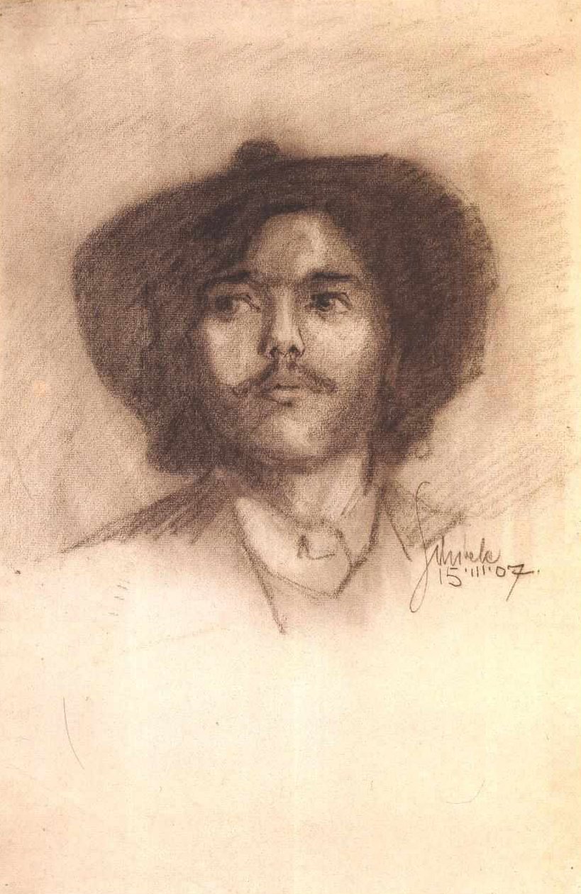 Sakallı ve şapkalı genç bir adamın portresi by Egon Schiele