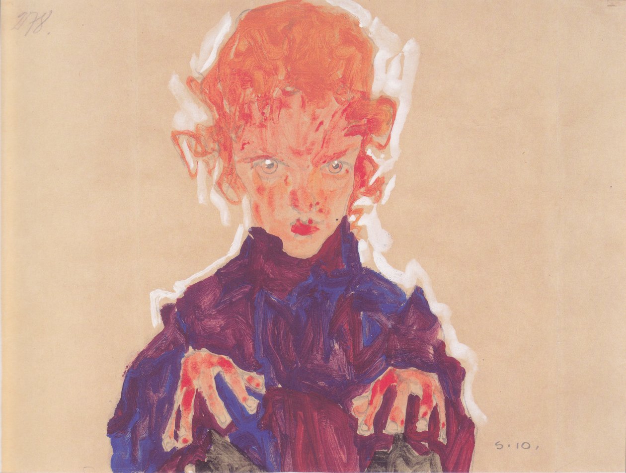 Kızıl saçlı bir kızın yarım boy portresi by Egon Schiele