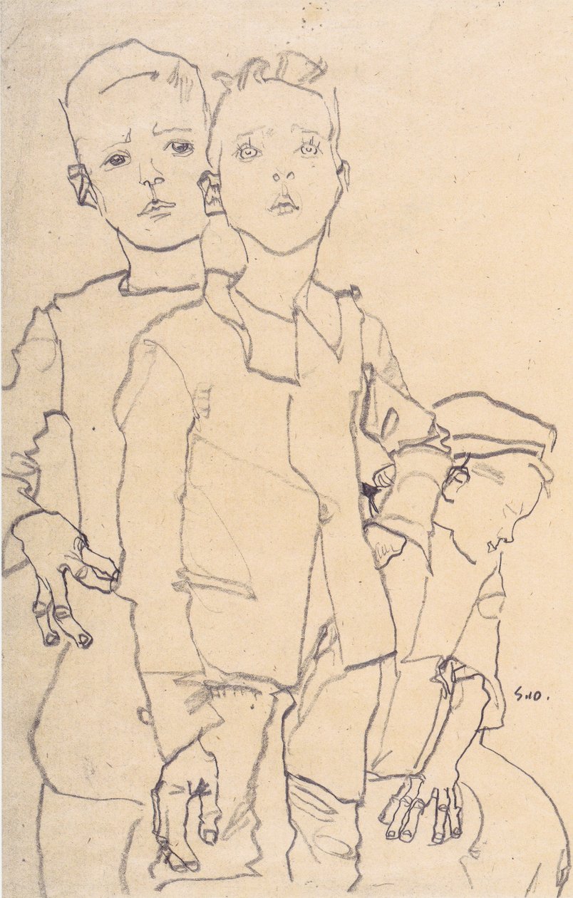üç sokak çocuğu by Egon Schiele