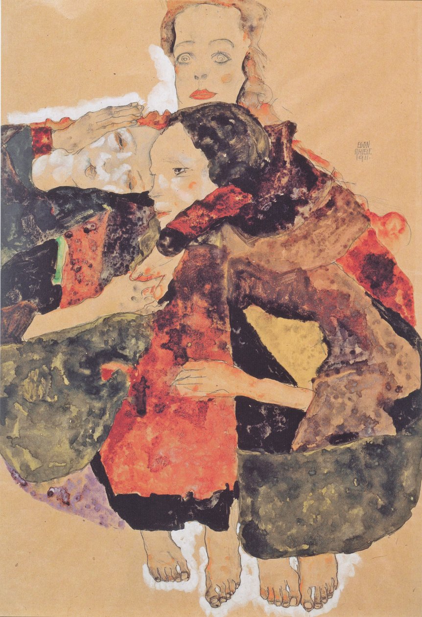 Üç kız grubu by Egon Schiele