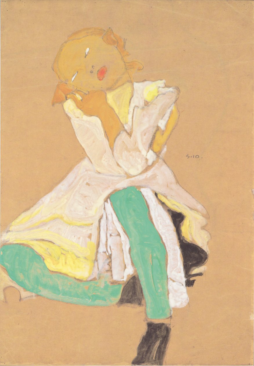 çömelmiş kız by Egon Schiele