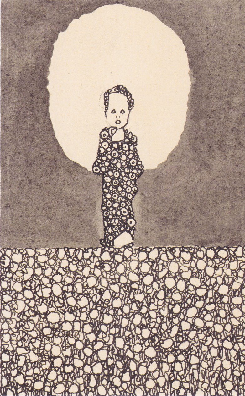 Bir çiçek çayır üzerinde nimbus ile çocuk by Egon Schiele