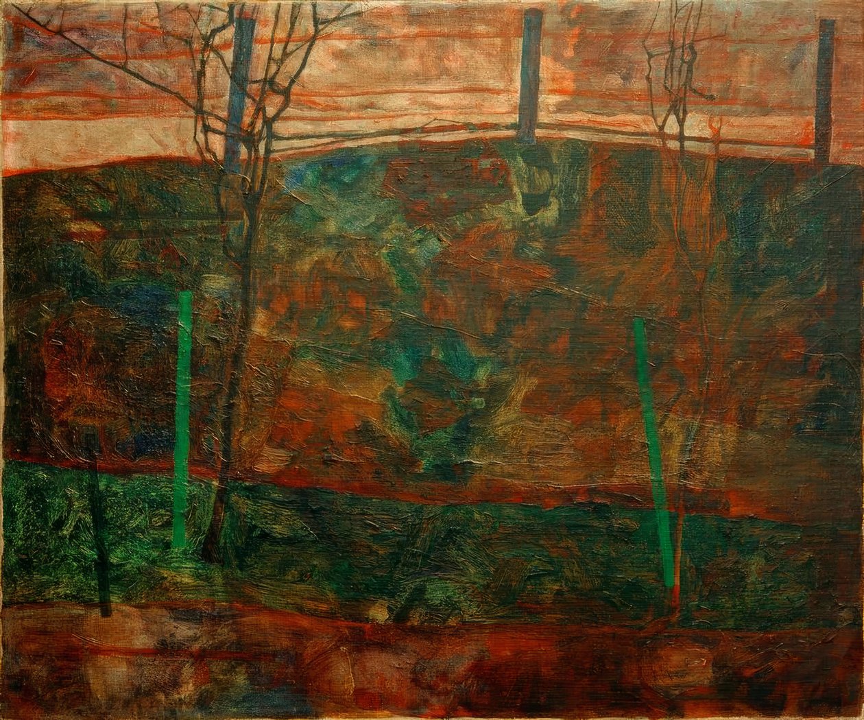Kızıl gökyüzü ile manzara by Egon Schiele