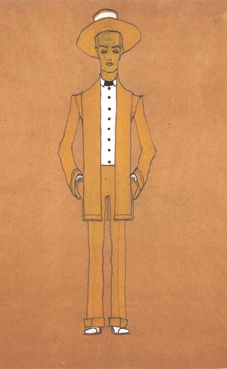 Moda tasarımı sarı sokak kıyafeti by Egon Schiele