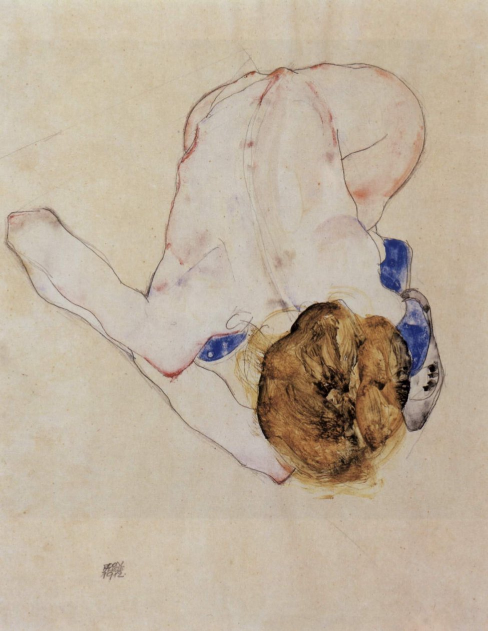 Kadın çıplak öne eğildi by Egon Schiele