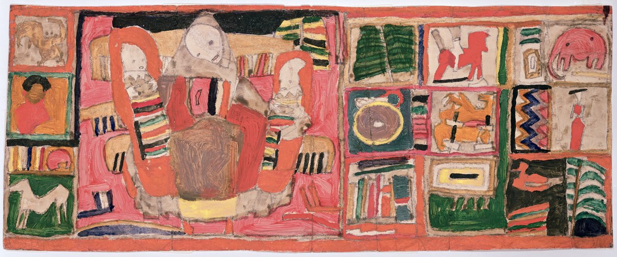 İki çocuklu bir anneyi betimleyen bir çanta taslağı, 1915 dolayları (kağıt üzerine yağlı boya) by Egon Schiele