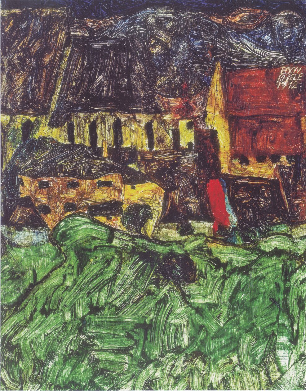 Krumau şehir manzarası (evleri olan Aziz Vitus Kilisesi) by Egon Schiele