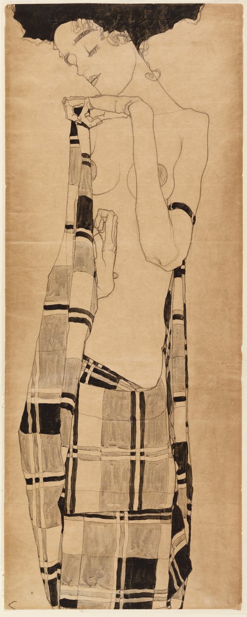 Ayakta Kız, c.1908-09 (kağıt üzerinde kömür ve tempera) by Egon Schiele