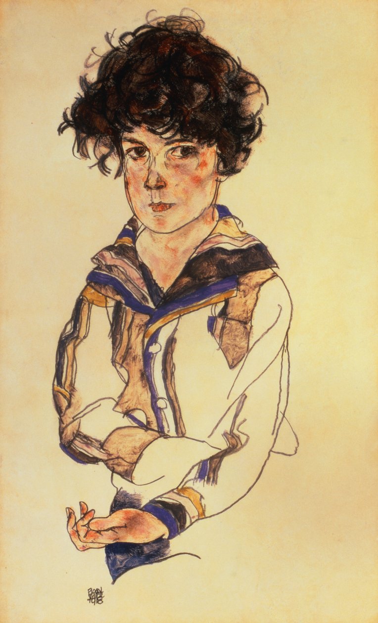 Young Boy, 1918 (kalem, wc ve kağıt üzerine guaş) by Egon Schiele