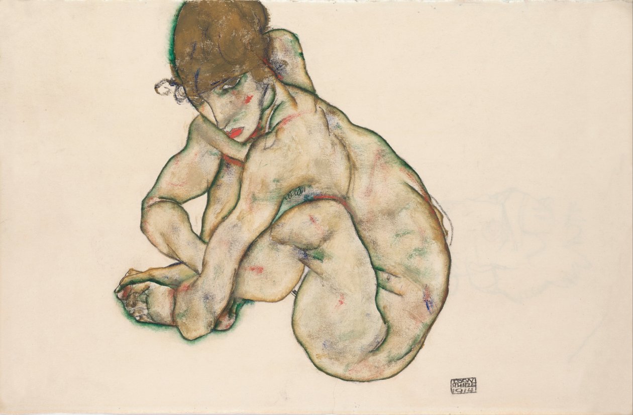 Çömelmiş Çıplak Kız, 1914 by Egon Schiele