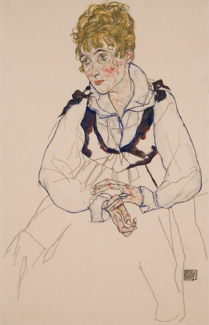 Sanatçının karısı, oturmuş by Egon Schiele