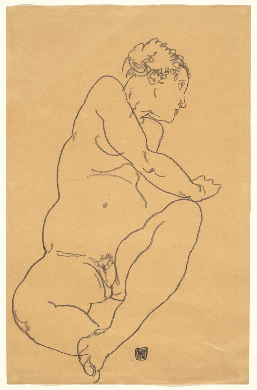 Sola Eğilmiş Çıplak Kadın by Egon Schiele