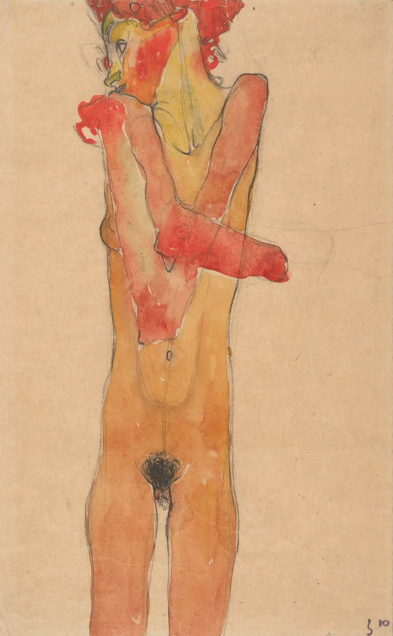 Kollarını kavuşturmuş çıplak kız, 1910 by Egon Schiele