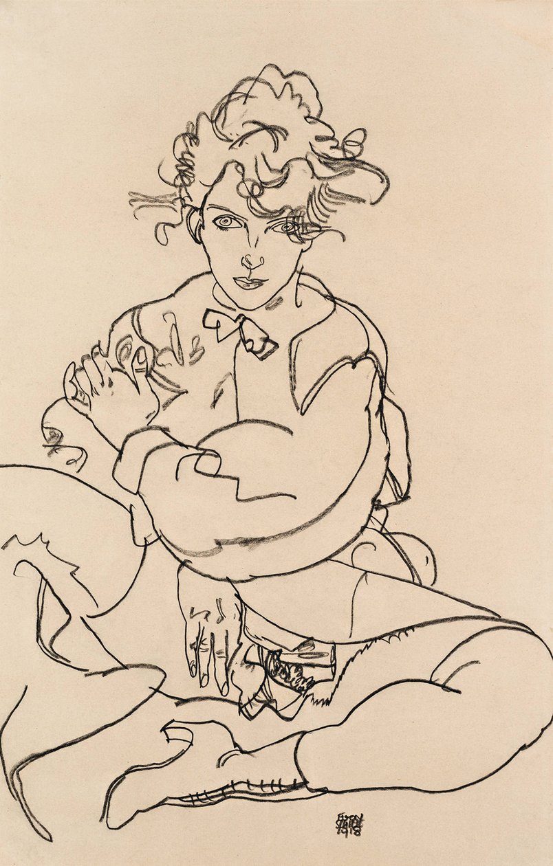 Bacaklarını açarak oturan kız, 1918 by Egon Schiele