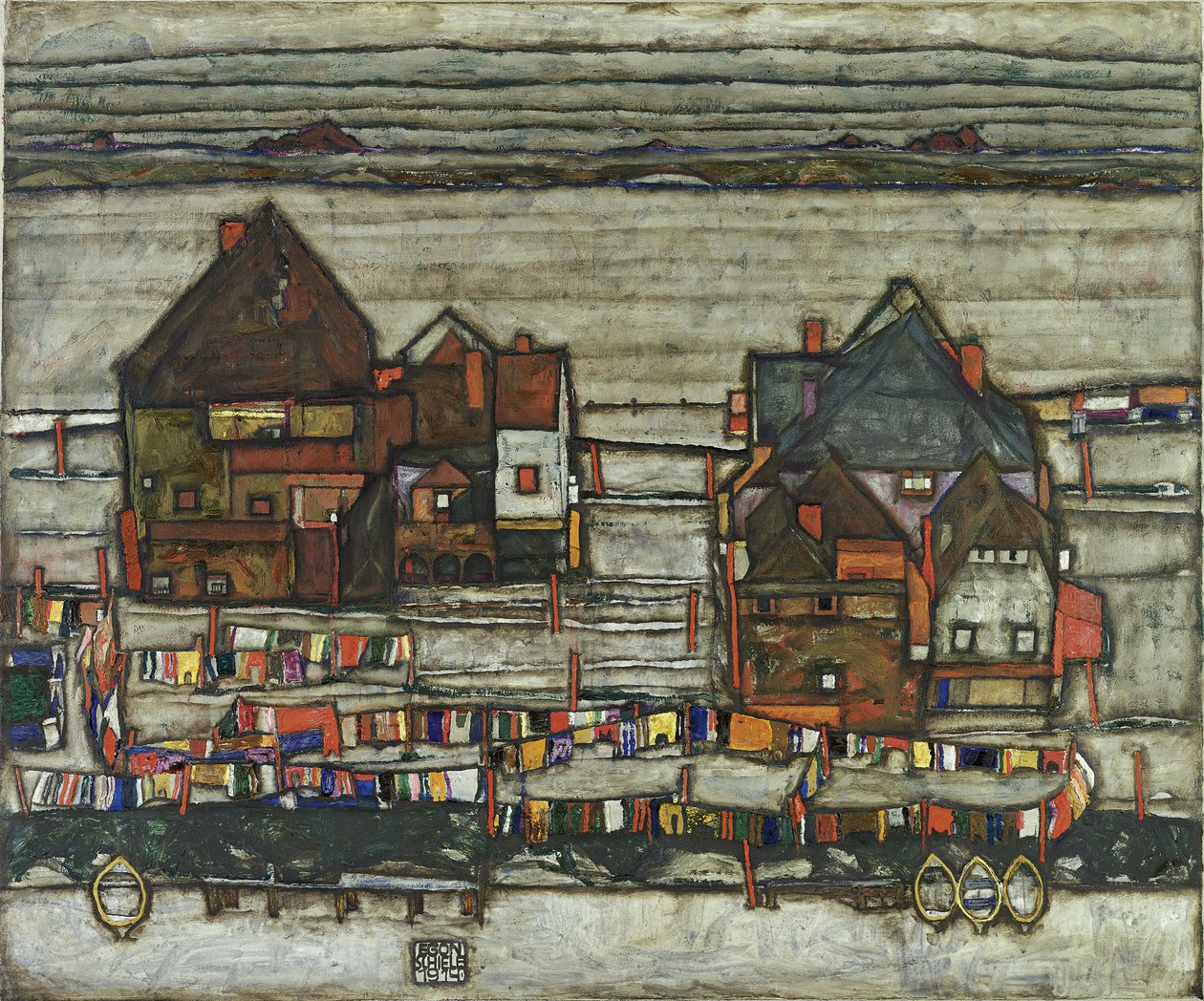 Çamaşır ipli evler, 1914 by Egon Schiele