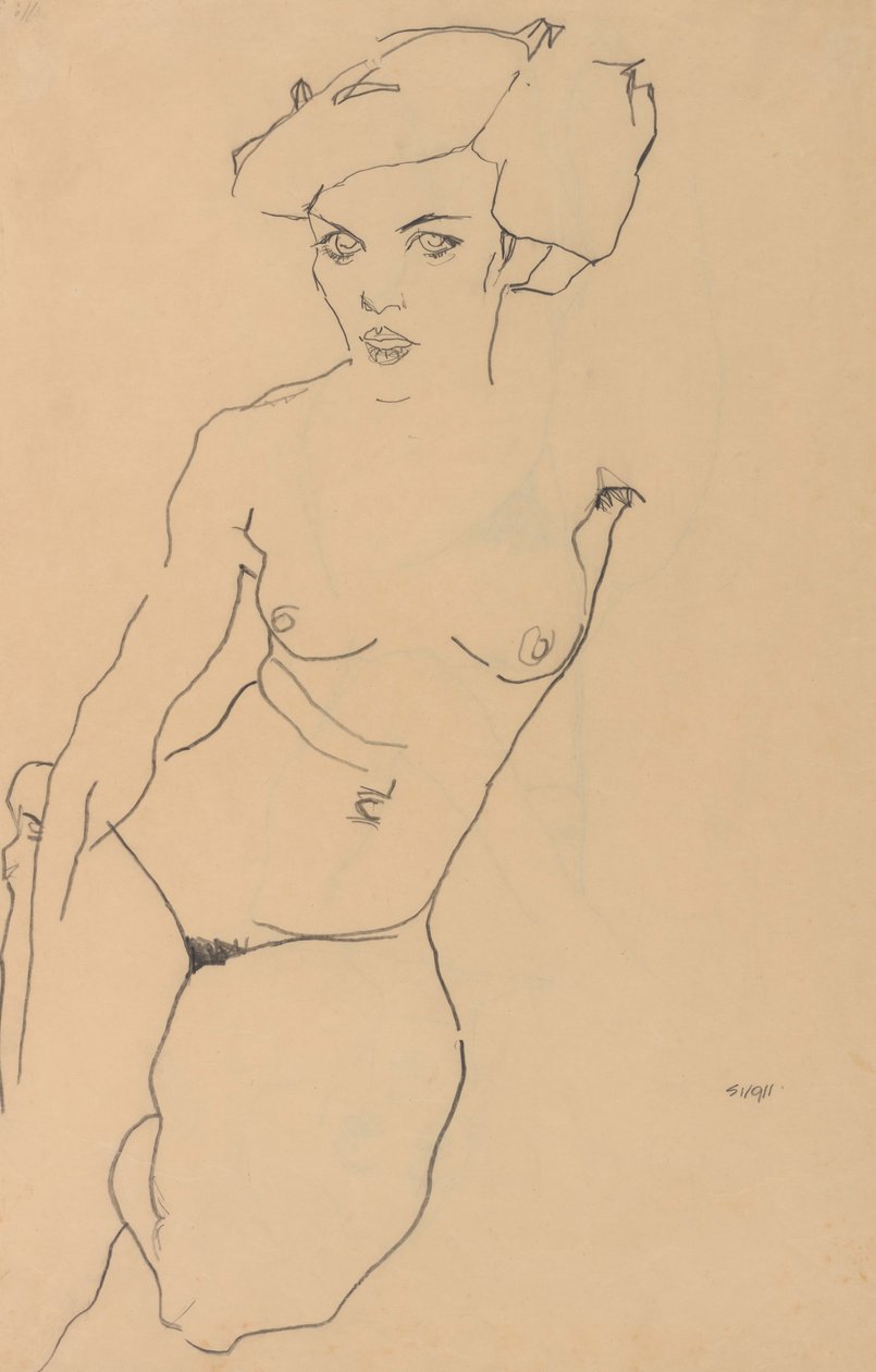 diz çökmüş kadın çıplak by Egon Schiele