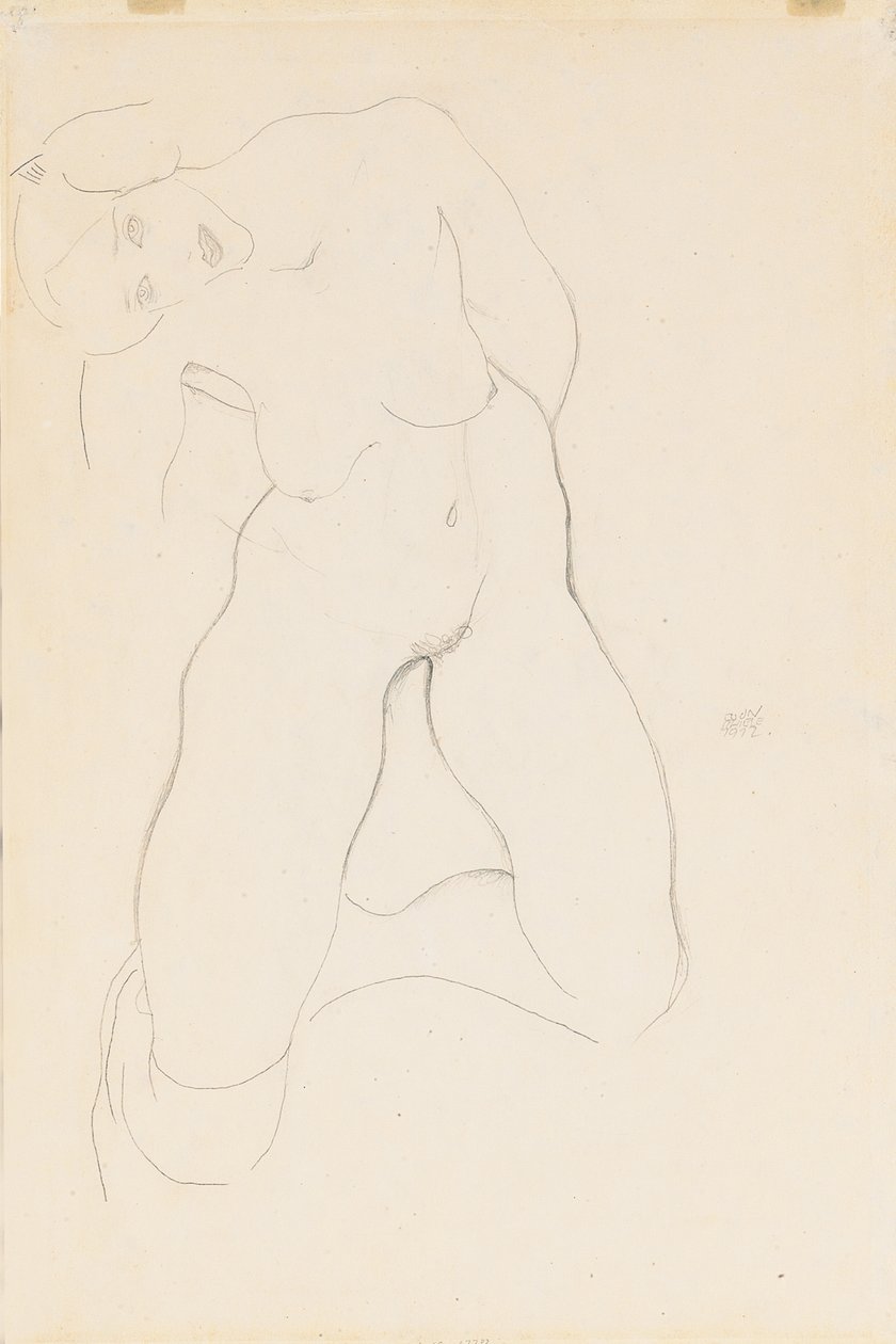 Diz çökmüş çıplak kadın, 1912 by Egon Schiele