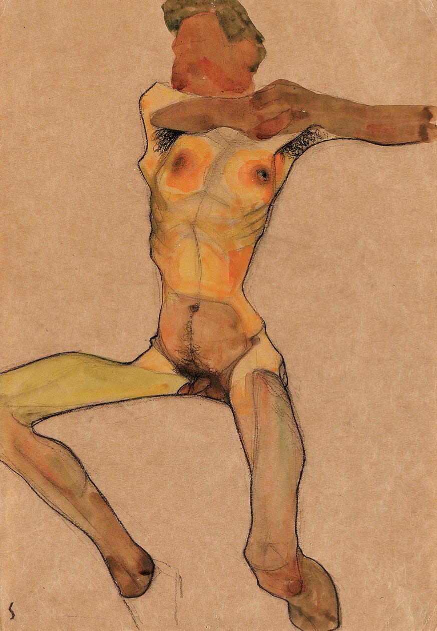 Erkek çıplak, sarı, 1910 by Egon Schiele