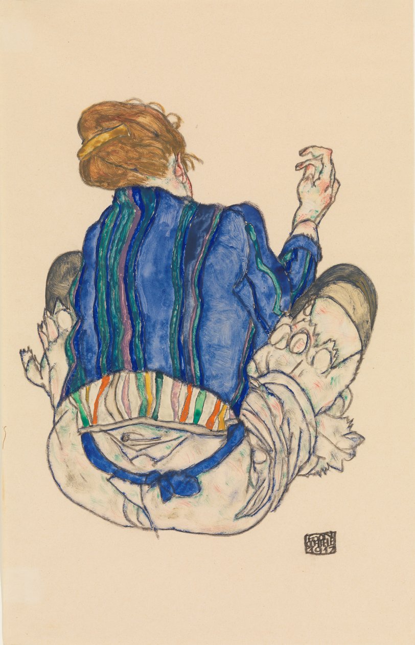 Oturan Kadın, Arkadan Görünüm, 1917. by Egon Schiele