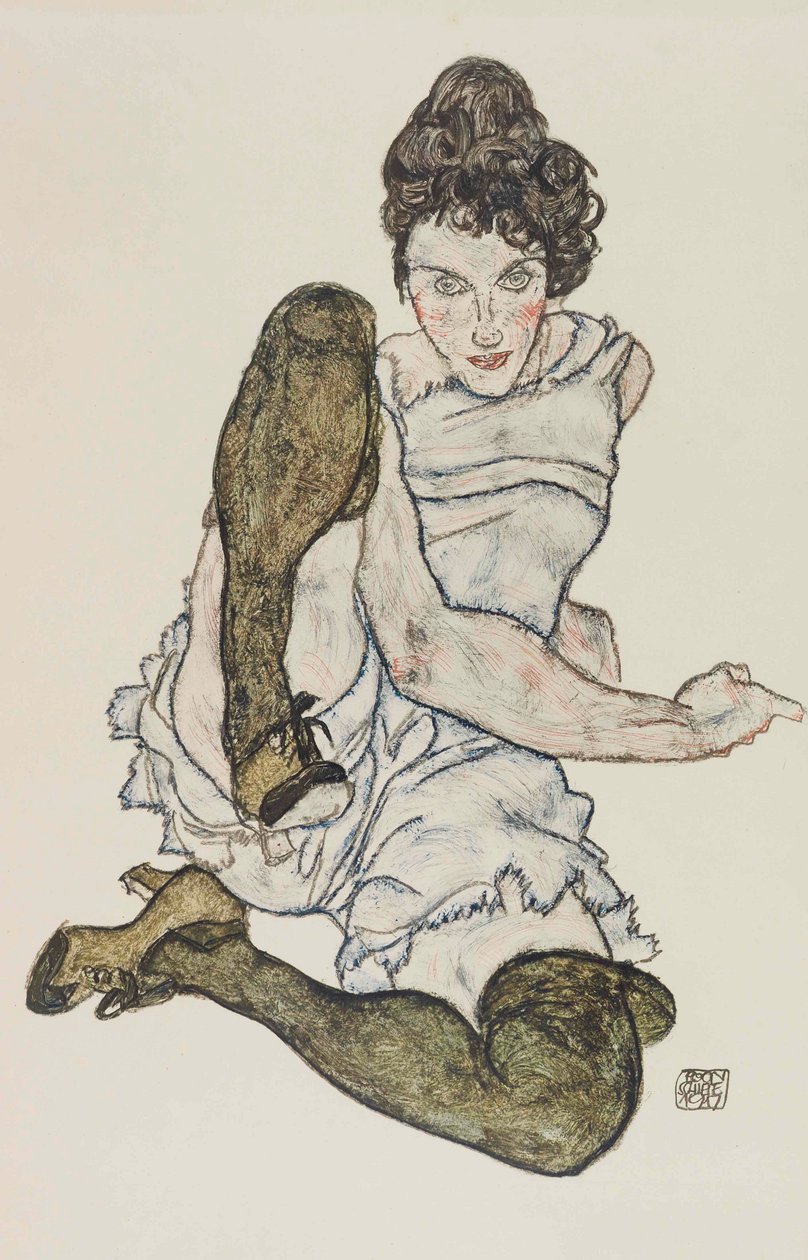 Bacakları Yukarı Çekilmiş Oturan Kadın, 1917. by Egon Schiele