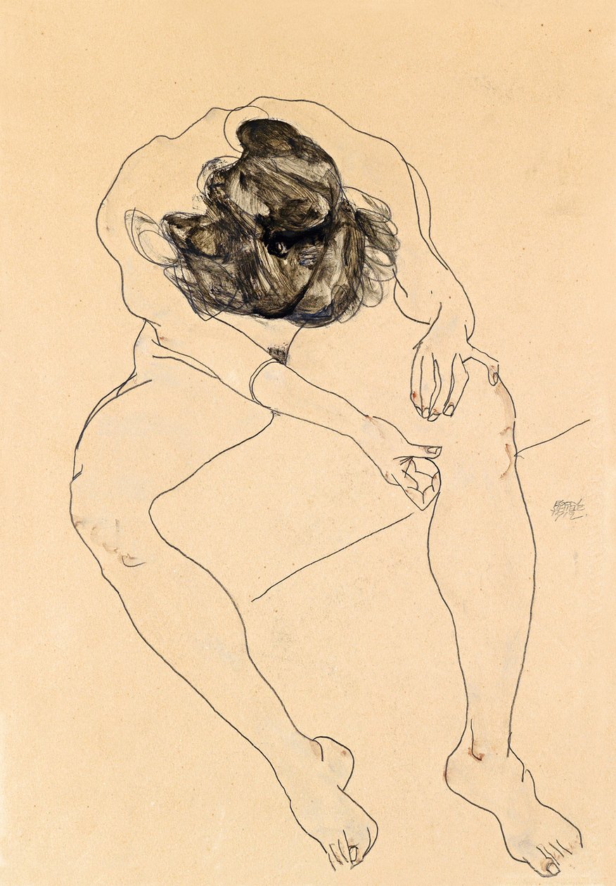 Oturan çıplak kadın, 1912 by Egon Schiele