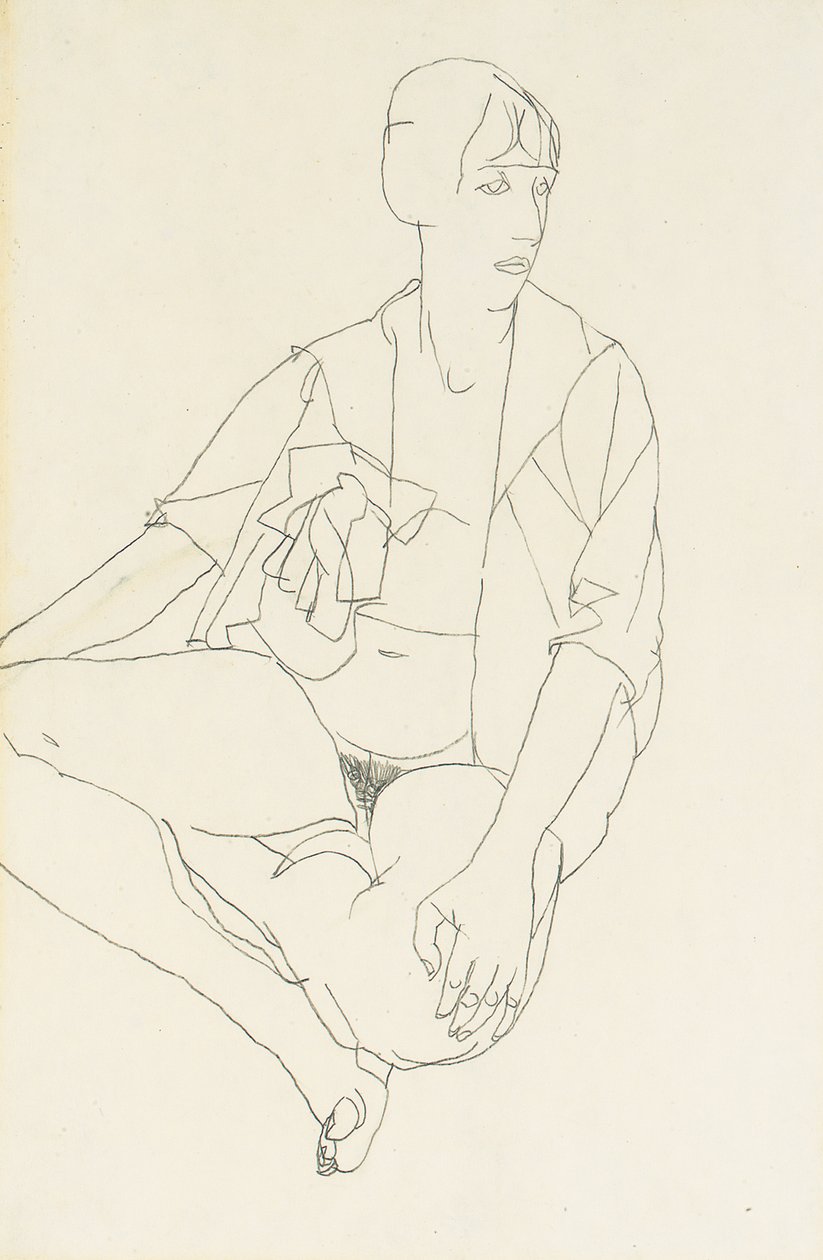 Açık bluzlu çıplak kadın, 1913 by Egon Schiele