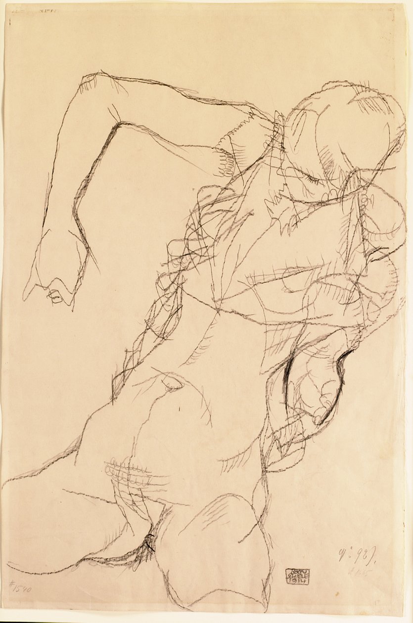 Çıplak oturmuş, 1914 by Egon Schiele