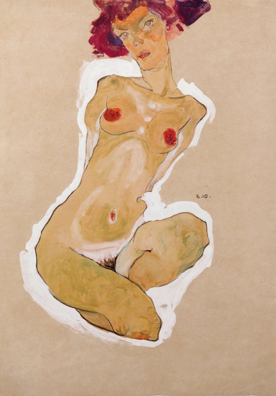 Çömelmiş Kadın Çıplak, 1910 by Egon Schiele