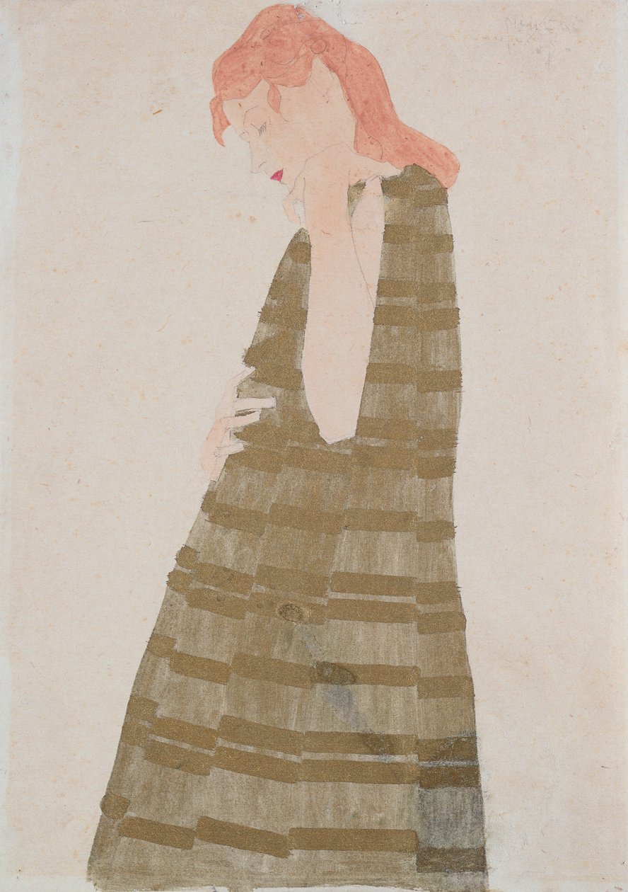 Altın Elbiseli Ayakta Kadın by Egon Schiele