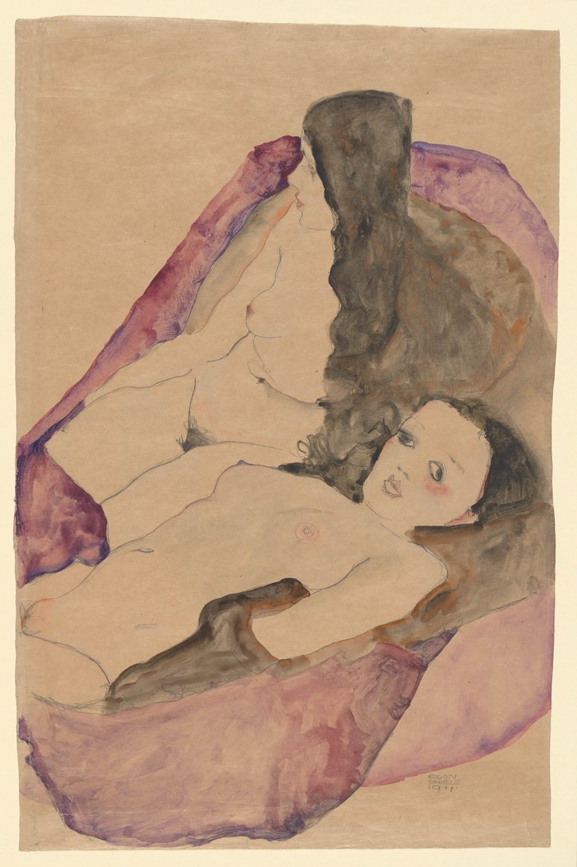 iki uzanmış nü by Egon Schiele